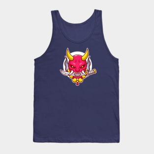 Oni Mask With Sword Cartoon Tank Top